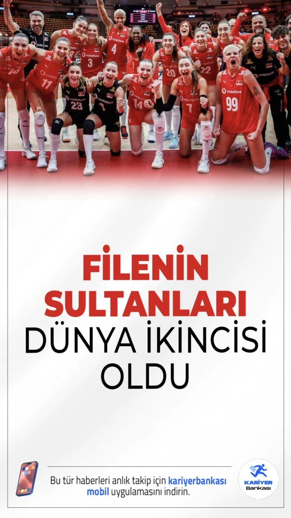 Filenin Sultanları Dünya İkincisi Oldu!Tayland'da düzenlenen FIVB Dünya Kadınlar Voleybol Şampiyonası'nda tarihi bir başarıya imza atan A Milli Kadın Voleybol Takımı, şampiyonluk mücadelesinde İtalya'ya 3-2 mağlup olarak dünya ikincisi oldu.