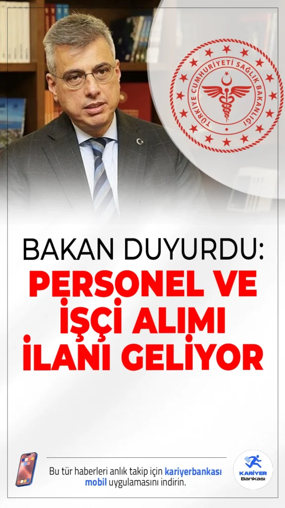 Sağlık Bakanlığı 17 Bin Personel ve İşçi Alımıyla İlgili Flaş.Sağlık Bakanlığı bünyesinde yapılacak yeni alımlar için hazırlıklar tamamlandı. Bakanlık kaynaklarına göre, personel ve sürekli işçi alımı ilanı gece yarısı itibarıyla Resmî Gazete’de yayımlanacak. Sağlık Bakanı Kemal Memişoğlu, yaptığı açıklamada heyecan yaratan şu sözleri kullandı:
