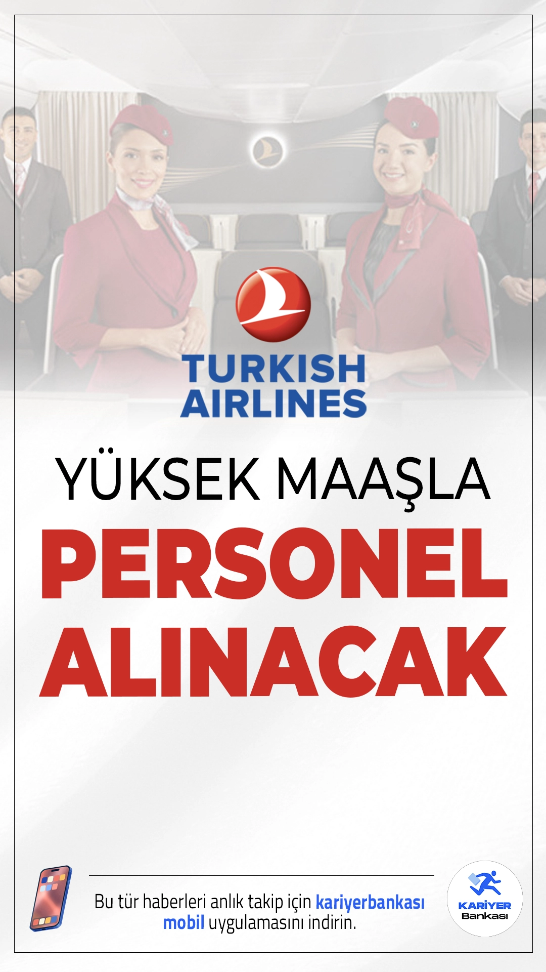THY 80 Bin TL Maaşla Personel Alımı Yapıyor.Türk Hava Yolları (THY), yeni yayımladığı ilanlarla 7 farklı kadroda personel alımı yapacağını duyurdu. En dikkat çekici detay ise maaşlar oldu. THY, işe alınacak personele yılda 12 ay çalışma karşılığında 16 maaş ödemesi yapacak. Maaşların yaklaşık 80 bin TL civarında olduğu bildirildi.