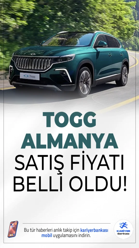 Togg'un Almanya'daki Satış Fiyatı Belli Oldu.Türkiye’nin yerli ve milli elektrikli otomobili Togg, Avrupa pazarına Almanya’dan giriş yaptı. Ocak 2026’da teslim edilmesi planlanan T10X ve T10F modellerinin Almanya fiyatları açıklandı.