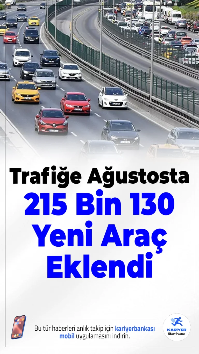 Trafiğe Ağustosta 215 Bin 130 Yeni Araç Eklendi.Ağustos ayında Türkiye’de trafiğe kaydı yapılan araç sayısı 215 bin 130 oldu. Aynı dönemde 4 bin 678 aracın kaydı silindi ve trafikteki toplam araç sayısı net 210 bin 452 arttı.