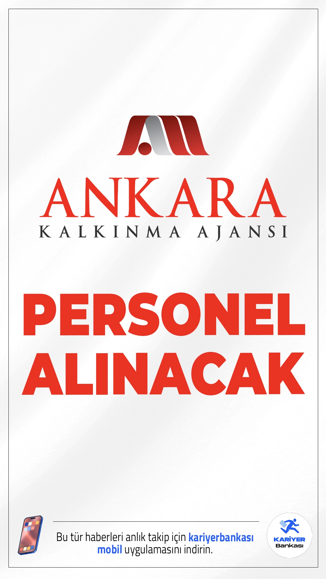Ankara Kalkınma Ajansı 6 Personel Alımı Yapacak.Ankara Kalkınma Ajansı, 4 No’lu Cumhurbaşkanlığı Kararnamesi ile Kalkınma Ajansları Personel Yönetmeliği hükümleri kapsamında 5 Uzman ve 1 Destek Personeli alımı gerçekleştirecek.