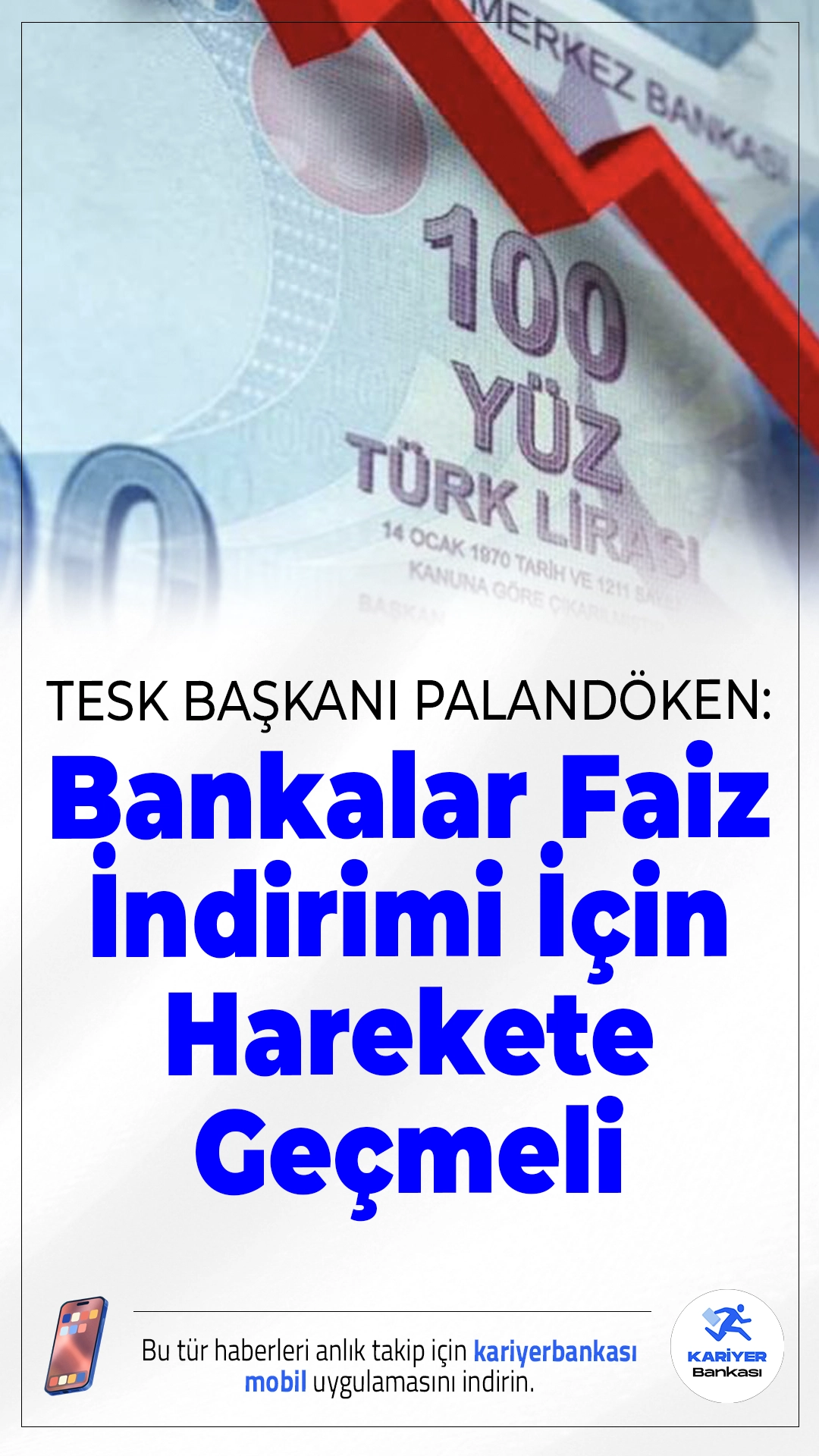 TESK Başkanı Palandöken: Bankalar Faiz İndirimi İçin Harekete Geçmeli.Merkez Bankası'nın faiz indirim kararının ardından TESK Genel Başkanı Bendevi Palandöken, bankaların da kredi ve kredi kartı faizlerini düşürerek piyasaya destek vermesi gerektiğini vurguladı.