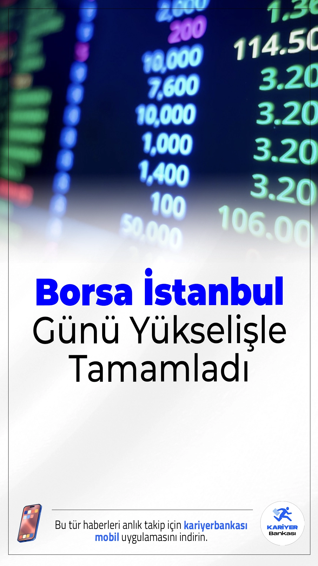 Borsa İstanbul Günü Yükselişle Tamamladı.BIST 100 endeksi günü yükselişle kapattı. En fazla kazandıran sektör bankacılık olurken, finansal kiralama düşüşteydi.