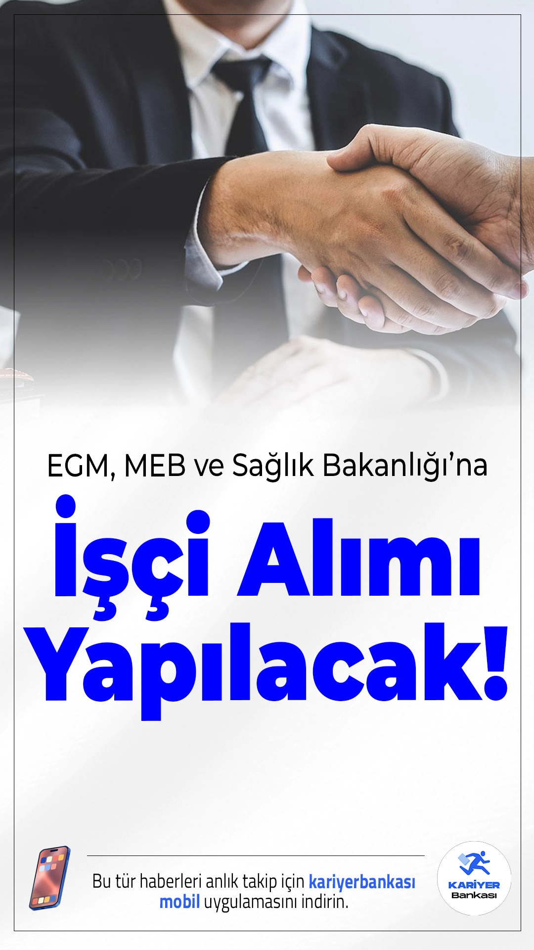 EGM, MEB ve Sağlık Bakanlığı’na İŞKUR Üzerinden İşçi Alımı Yapılacak!İŞKUR aracılığıyla Emniyet Genel Müdürlüğü (EGM), Milli Eğitim Bakanlığı (MEB) ve Sağlık Bakanlığı bünyesine yeni sürekli işçi ve eski hükümlü statüsünde işçi alımı ilanı yayımlandı. Adaylar, farklı şehirlerde görev yapacak şekilde temizlik görevlisi, servis elemanı, aşçı ve ön muhasebeci kadrolarında istihdam edilecek. Başvurular yalnızca İŞKUR üzerinden yapılacak olup, ilan numaralarıyla online olarak gerçekleştirilecektir.