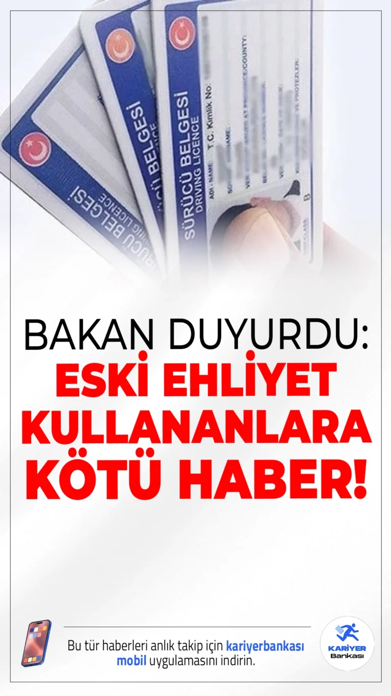 Eski Tip Sürücü Belgelerinin Yenilenmesi için Son Tarih Belli Oldu.Eski tip sürücü belgeleri 31 Ekim 2025’ten sonra geçersiz olacak. Bakanlık, vatandaşları randevu alarak belgelerini yenilemeye çağırdı.