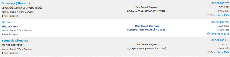 EGM, İl Sağlık Müdürlüğü ve Belediyelere Kamu İşçisi alımı