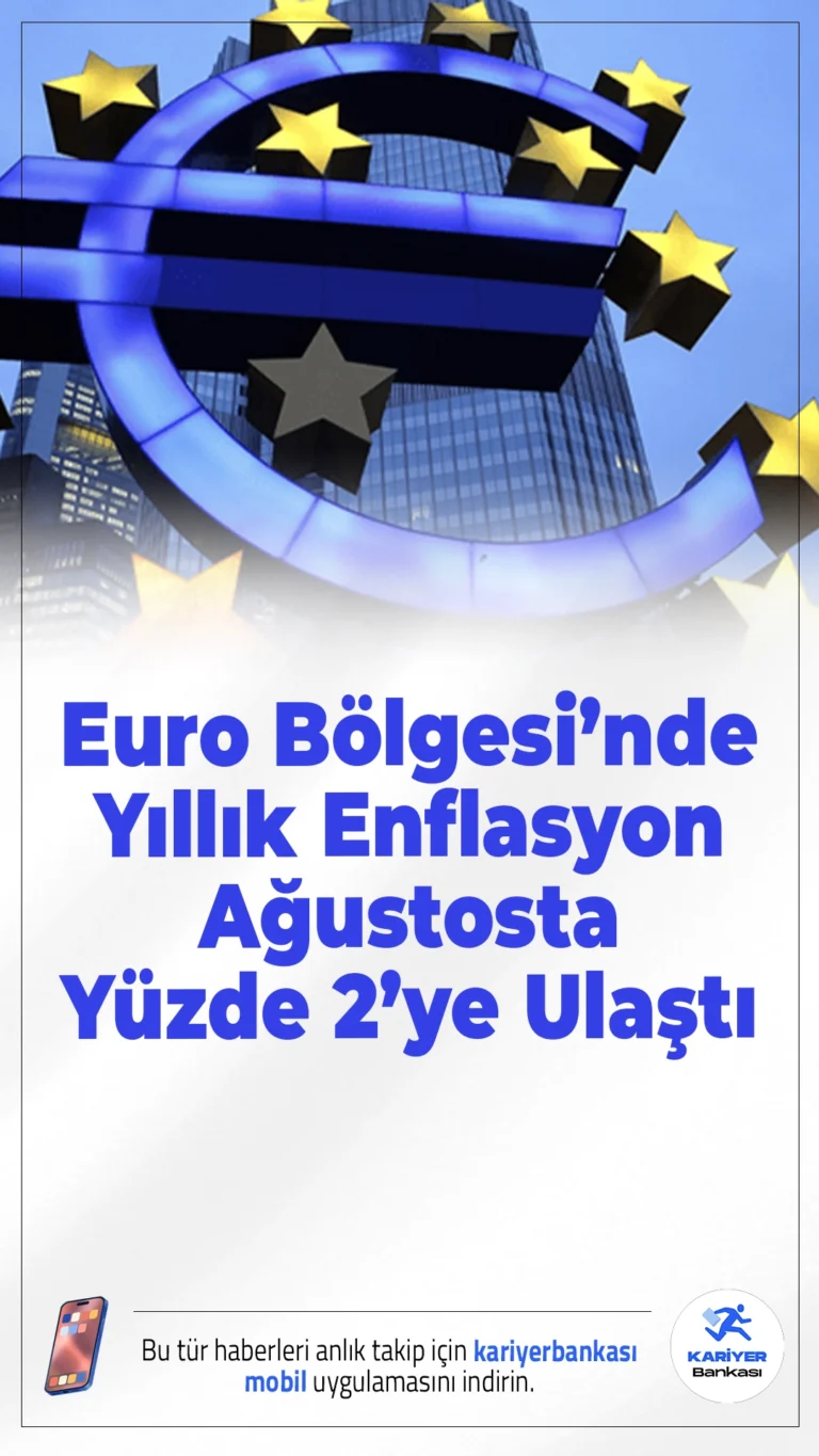 Euro Bölgesi’nde Yıllık Enflasyon Ağustosta Yüzde 2’ye Ulaştı.Euro Bölgesi’nde ağustos ayında yıllık enflasyon yüzde 2 olarak kaydedildi. Aylık artış ise yüzde 0,1 düzeyinde gerçekleşti.