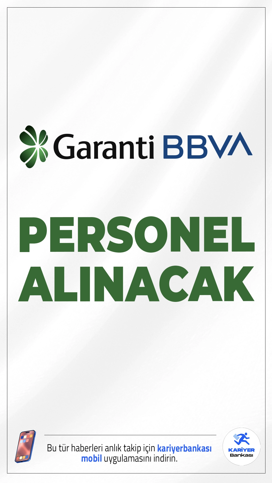 Garanti BBVA Eylül Personel Alımı Duyurusu Yayımlandı.Türkiye’nin köklü özel bankalarından Garanti BBVA, Eylül ayının sonu itibarıyla birçok yeni personel alım ilanı yayımladı. İstanbul merkezli olarak yapılan alımlar; finans, satış ve müşteri ilişkileri gibi kritik alanlarda gerçekleşecek. Başvuru yapmak isteyen adaylar için pozisyonlar ve şartlar detaylandırıldı.