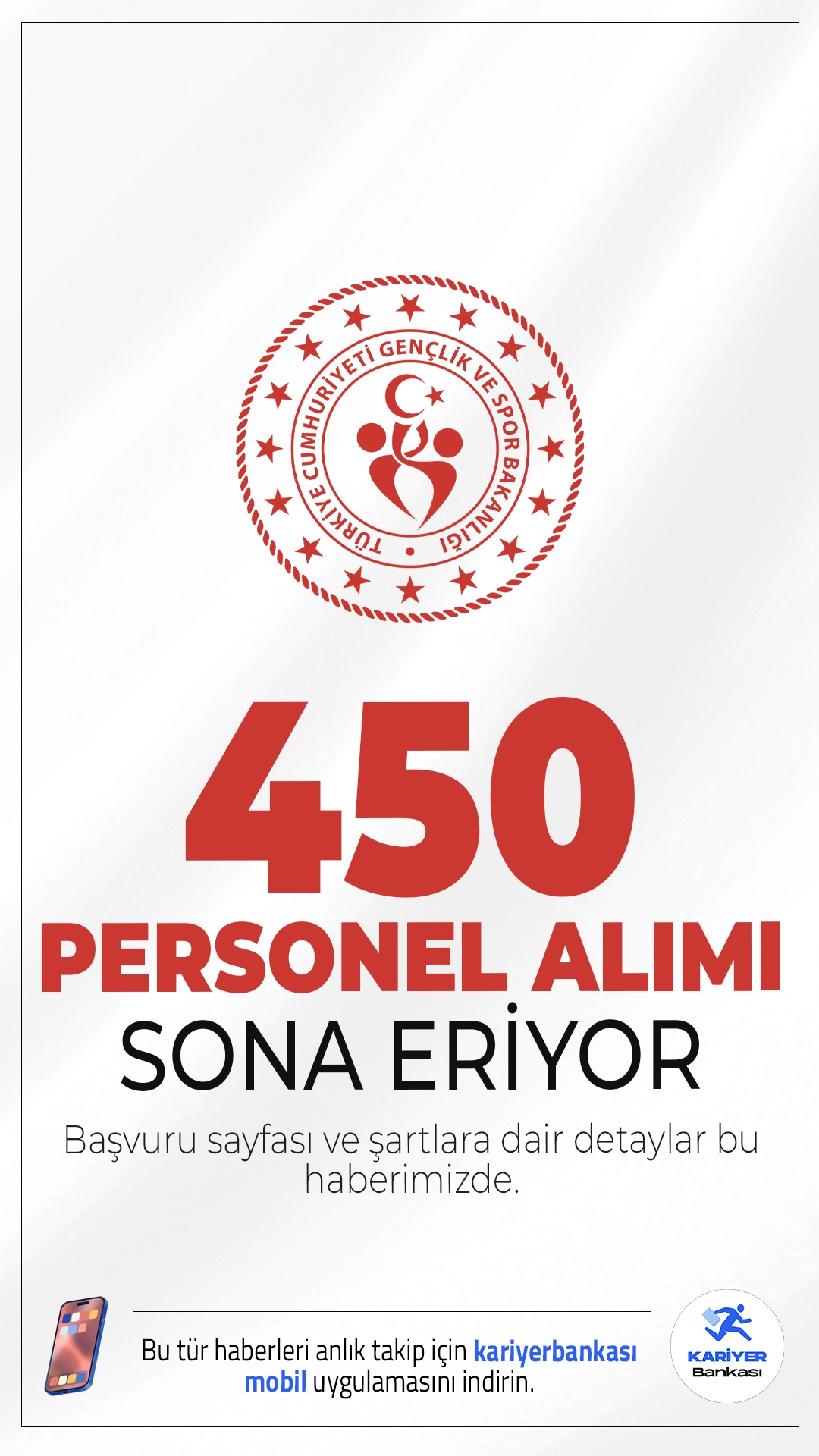 Gençlik ve Spor Bakanlığı (GSB) 450 Personel Alımı Başvuruları Sona Eriyor.Gençlik ve Spor Bakanlığı (GSB) 2025 yılı için taşra teşkilatında bulunan yurt müdürlüklerinde görevlendirilmek üzere sözleşmeli Yurt Yönetim Personeli alımı yapacak. Başvurular yarın(12 Eylül 2025) sona eriyor.Başvuru yapacak adayların genel ve özel şartları sağlaması gerekmektedir.