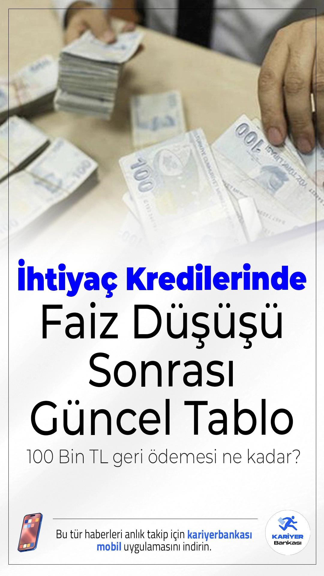 İhtiyaç Kredilerinde Faiz Düşüşü Sonrası Güncel Tablo: 100 Bin TL Geri Ödemesi Ne Kadar?Merkez Bankası'nın faiz indirimi sonrası bankalar güncel kredi faiz oranlarını revize etti. 100 bin TL kredi çeken tüketici hangi vade seçeneğinde ne kadar geri ödeme yapıyor? İşte banka banka en uygun faiz oranları ve ödeme planları...