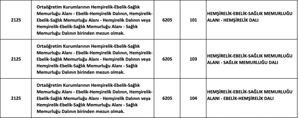 Hemşire Alımı Nitelik Kodları