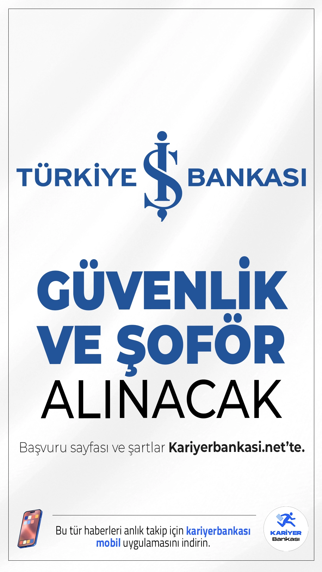 İş Bankası Güvenlik ve Şoför Alımı Başvurusu Sürüyor.İş Bankası, Kuzey Kıbrıs Türk Cumhuriyeti’nde (KKTC) görevlendirilmek üzere Güvenlik Görevlisi ve Şoför kadrolarına personel alımı başvurusu sürüyor.Bankanın yayımladığı duyuruya göre, başvuru işlemleri 15 eylül 2025 tarihinde sona erecek. Başvuru yapacak adayların genel ve özel şartları sağlaması gerekmektedir.