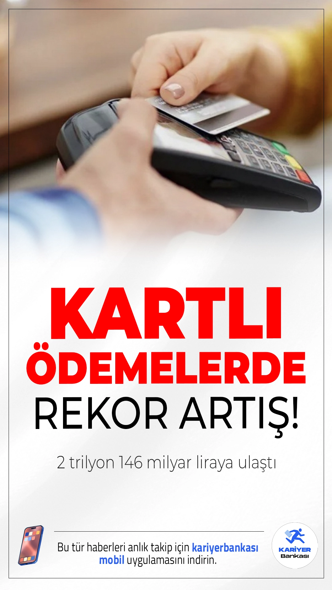Kartlı Ödemelerde Rekor Artış: 2 Trilyon 146 Milyar Liraya Ulaştı.Kredi kartı, banka kartı ve ön ödemeli kartlarla yapılan işlemlerde büyük artış yaşandı. Ağustos ayında yapılan toplam kartlı ödeme, geçen yılın aynı dönemine göre %51 artarak 2 trilyon 146,3 milyar TL’ye yükseldi.