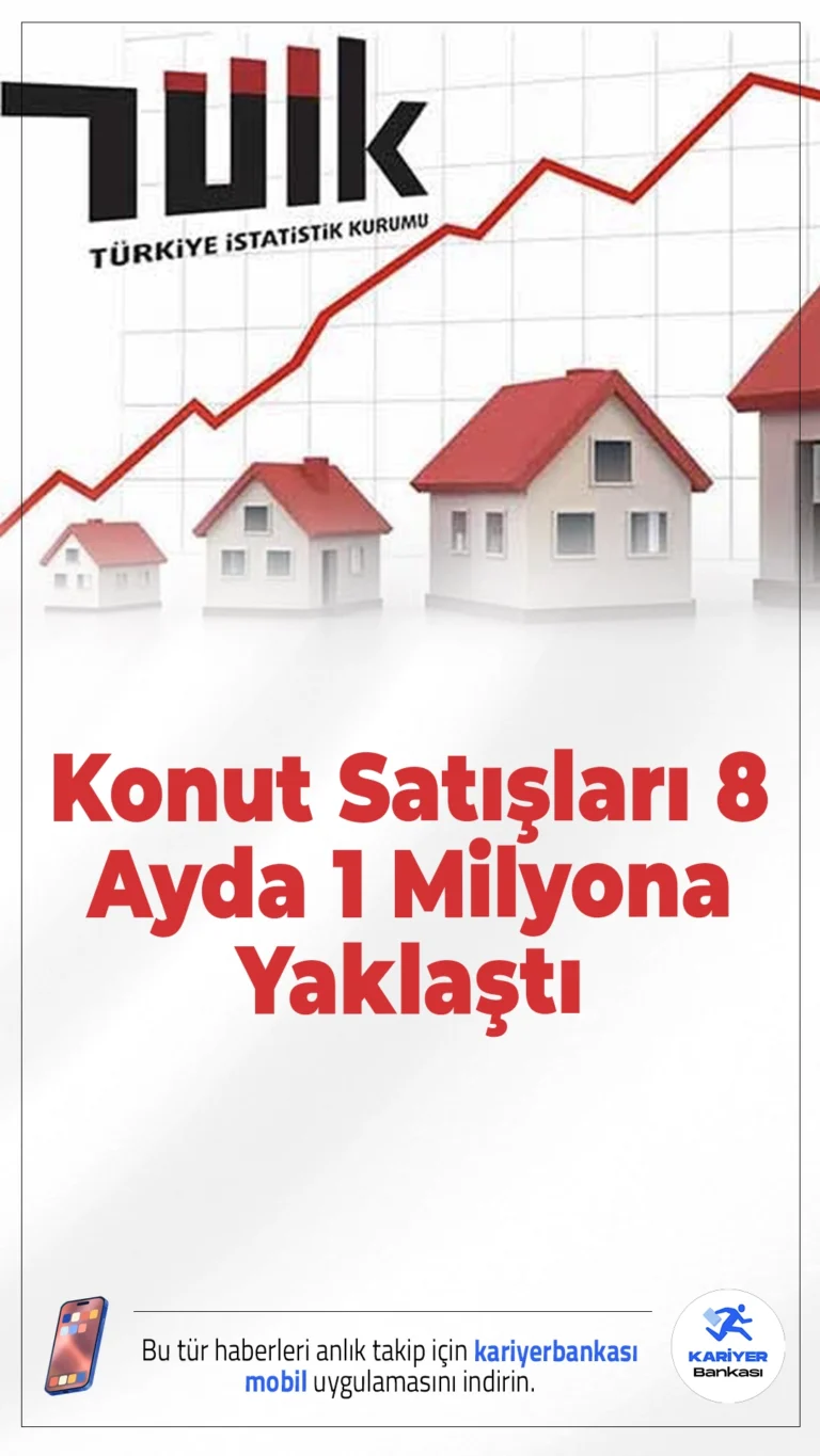 Konut Satışlarında Hız Kesilmiyor: 8 Ayda 1 Milyona Yaklaştı.Ocak-ağustos döneminde Türkiye genelinde konut satışları geçen yıla göre yüzde 21,3 arttı. Yılın ilk 8 ayında 978 binin üzerinde konut satıldı.