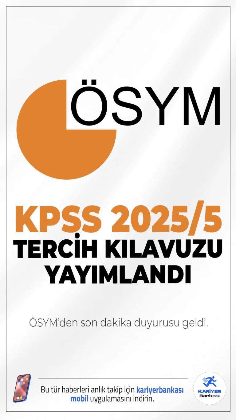 KPSS 2025/5 Tercih Kılavuzu Yayımlandı.KPSS 2025/5 ile Sağlık Bakanlığına 15 bin 247 personel alımı yapılacak. ÖSYM sayfasından yayımlanan son dakika duyurusuna göre, Sağlık Bakanlığı personel alımı için adaylar tercihlerini 29 Eylül-06 Ekim tarihleri arasında ÖSYM'nin ais.osym.gov.tr adresi üzerinden gerçekleştirecek.