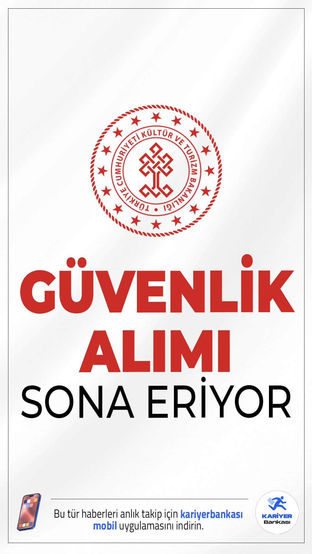 Kültür Bakanlığı 222 Güvenlik Alımı Sona Eriyor.Kültür ve Turizm Bakanlığı 795 sözleşmeli personel alımı kapsamında 222 koruma ve güvenlik görevlisi alımı başvurularında sona gelindi. Başvuru işlemleri yarın(8 Eylül 2025) tarihinde sona erecek. Başvuru yapacak adayların genel şartın yanı sıra, özel şartları da dikkatle incelemesi gerekmektedir. İşte şartlar ve illere göre kontenjanlar..