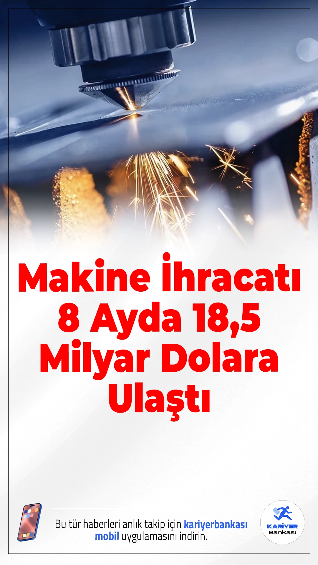 Makine İhracatı 8 Ayda 18,5 Milyar Dolara Ulaştı.Türkiye'nin makine sektörü ihracatı yılın ilk 8 ayında yüzde 0,3 artışla 18,5 milyar dolara yükseldi. Sektör, kilogram başına 8 dolarlık ihracat fiyatıyla rekor kırdı.