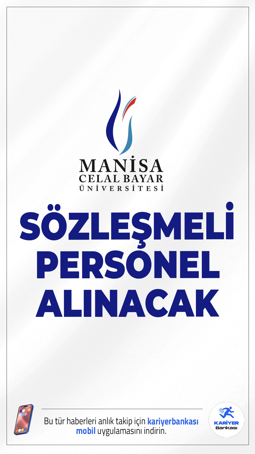 Manisa Celal Bayar Üniversitesi 29 Personel Alımı Yapacak.Manisa Celal Bayar Üniversitesi, 657 sayılı Devlet Memurları Kanunu'nun 4/B maddesi kapsamında  sözleşmeli personel alımı yapacağını duyurdu. Alımlar, 2024 KPSS (B) grubu puan sıralaması esas alınarak gerçekleştirilecek. Tüm pozisyonlar için KPSS'den en az 60 puan alma şartı aranıyor.