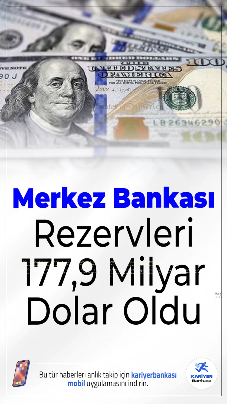 Merkez Bankası Rezervleri 177,9 Milyar Dolar Oldu.Türkiye Cumhuriyet Merkez Bankası’nın toplam rezervleri 12 Eylül haftasında 2,2 milyar dolar düşerek 177,9 milyar dolara indi.