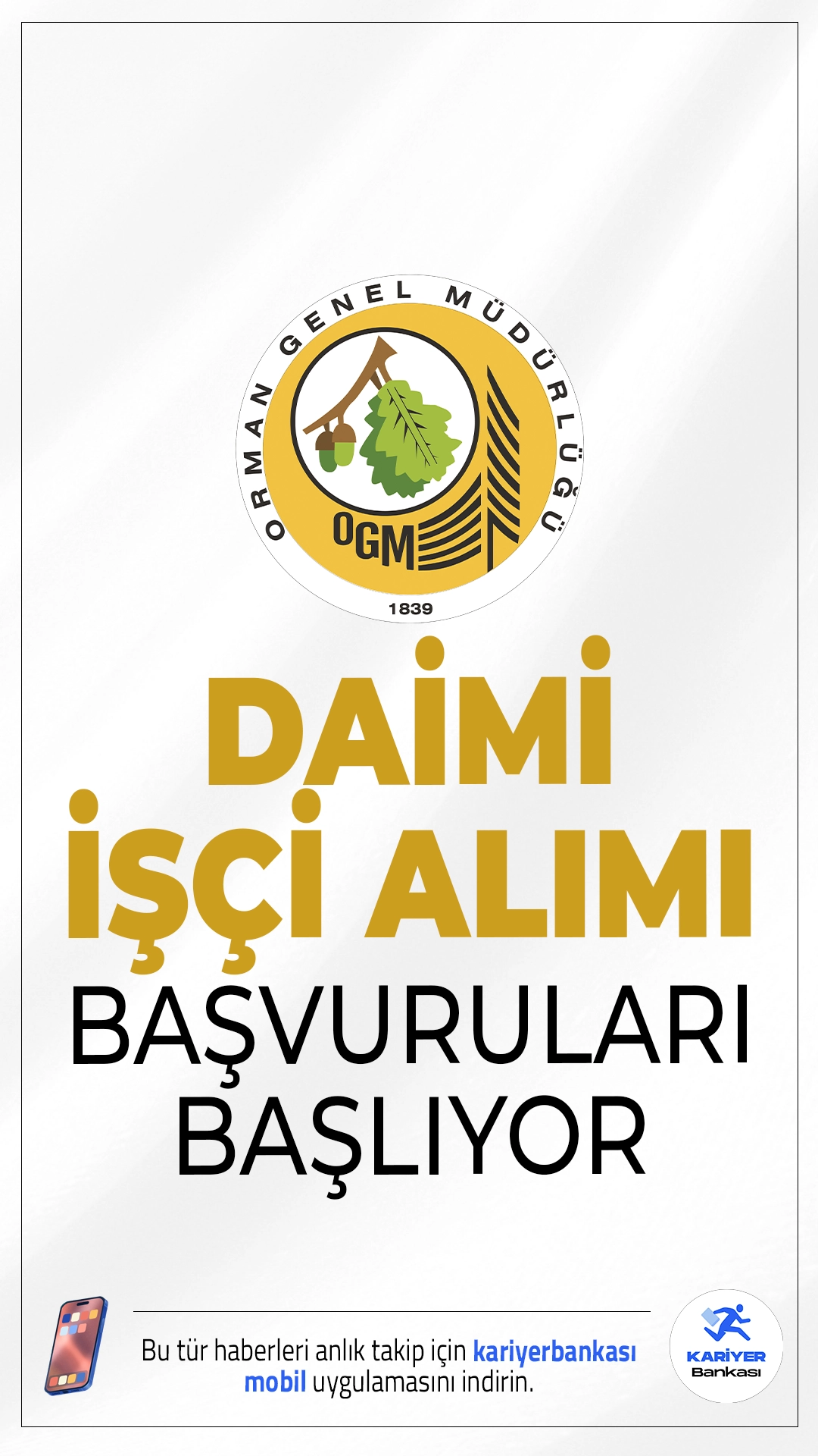 Orman Genel Müdürlüğü (OGM) 262 İşçi Alımı Başvurusu Başlıyor.Orman Genel Müdürlüğü taşra teşkilatlarında istihdam edilmek üzere 162 engelli ve 100 eski hükümlü/TMY statüsünde olmak üzere toplam 262 daimi işçi için başvuru işlemleri başlıyor. İlgili alım duyurularına göre, başvurular belirtilen tarihler arasında Türkiye İş Kurumu (İŞKUR) üzerinden gerçekleştirilecek.Başvuru şartları ve diğer tüm detaylar bu haberimizde.