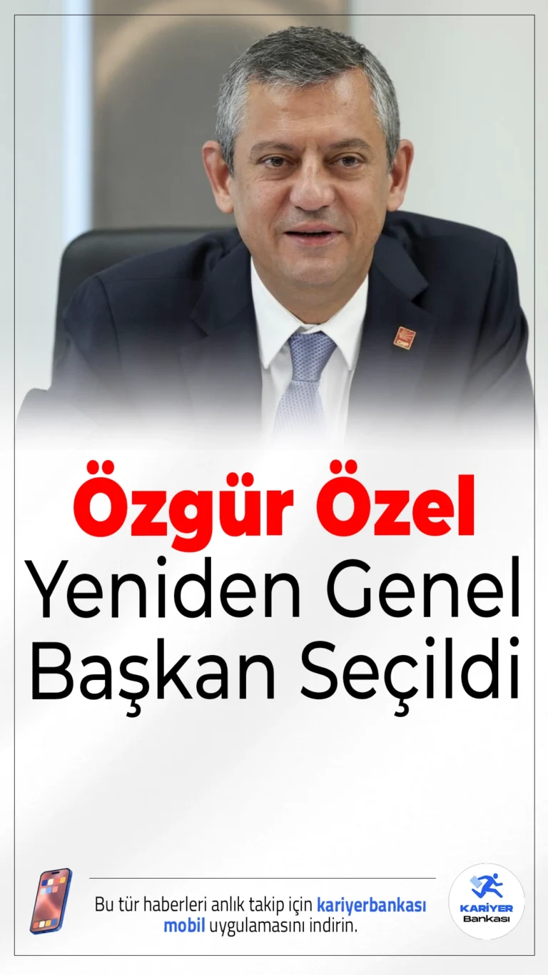 CHP Kurultayı’nda Özgür Özel Yeniden Genel Başkan Seçildi.CHP’nin 22. Olağanüstü Kurultayı’nda tek aday olan Özgür Özel, delegelerden geçerli oyların tamamını alarak güven tazeledi.