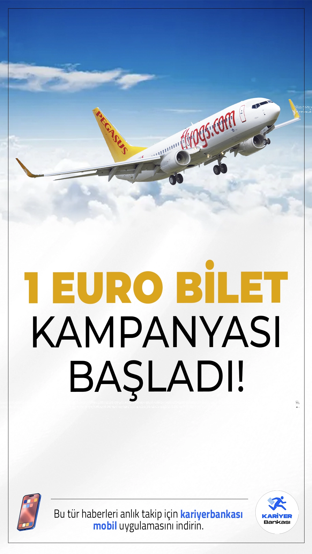 Pegasus'tan Yurt Dışı Uçak Bileti Kampanyası.Pegasus, yurt dışına uygun fiyatlı seyahat planlayanlar için Mısır’ın büyüleyici şehirlerine 1 Euro + vergilerle uçak bileti kampanyası başlattı.
