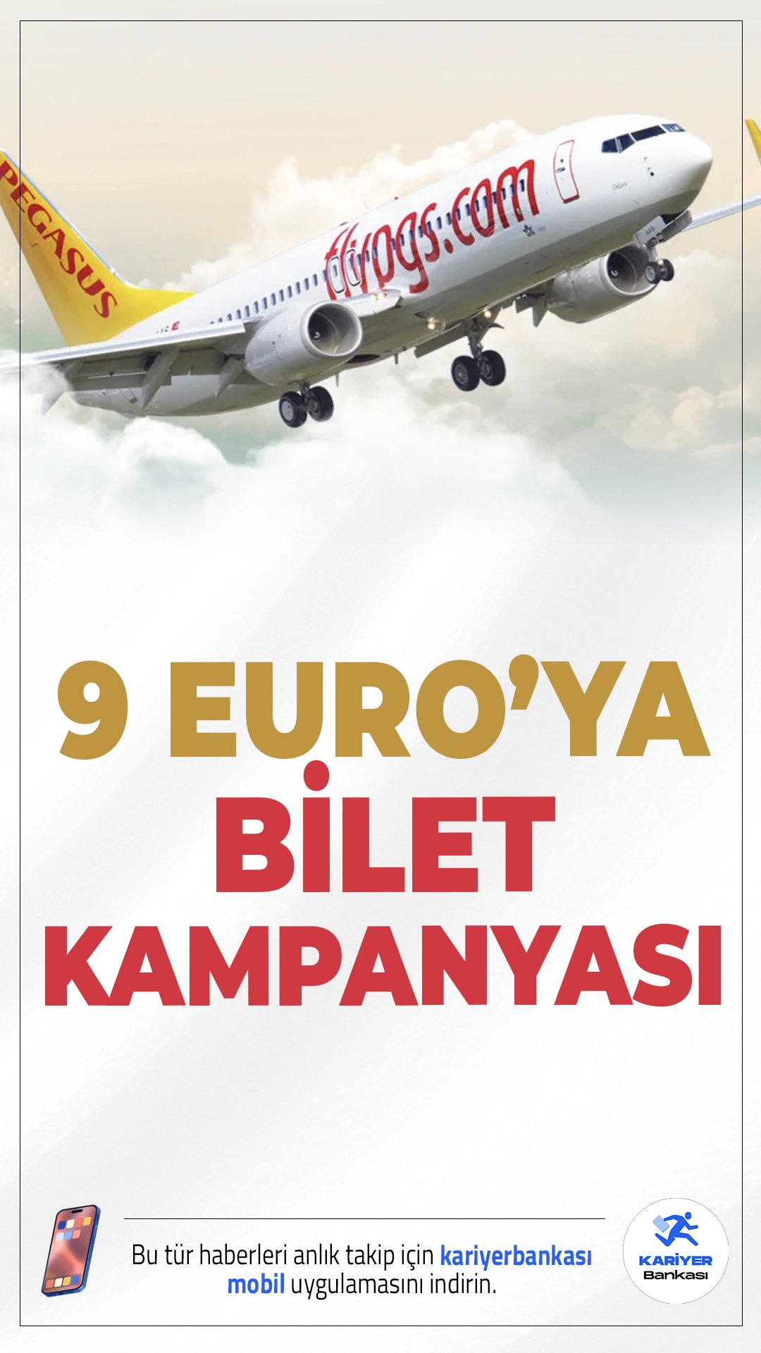 Pegasus'tan 9 Euro'ya Yurt Dışı Uçak Bileti Kampanyasında Son Gün.Yurt dışı seyahati planlayanlara müjde: Pegasus'un sadece 23-24 Eylül'e özel düzenlediği kampanya ile onlarca rotada 9 Euro+vergilerle bilet fırsatı sunuluyor. Kaçırmamak için bugün son!