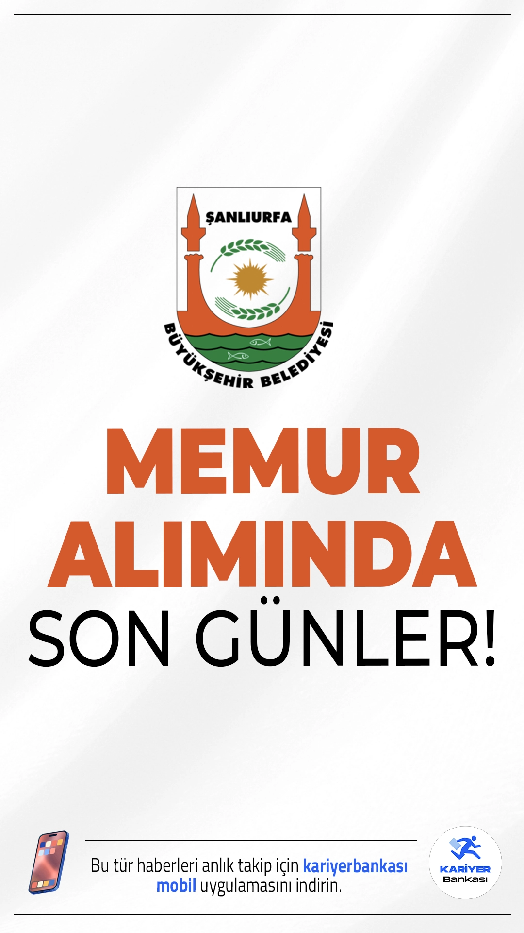 Şanlıurfa Büyükşehir Belediyesi 50 Memur Alımında Son Günler.Şanlıurfa Büyükşehir Belediye Başkanlığı memur alımı başvurularında son günlere girildi. İlgili alım duyurusuna göre alımlar, KPSS puanı ve uygulamalı-sözlü sınavla gerçekleştirilecek.Başvuru işlemleri 19 Eylül 2025 tarihinde sona erecek.Başvuru yapacak adayların genel şartların yanı sıra, özel şartları da dikkatle incelemesi gerekmektedir. İşte şartlar ve başvuru bilgileri..
