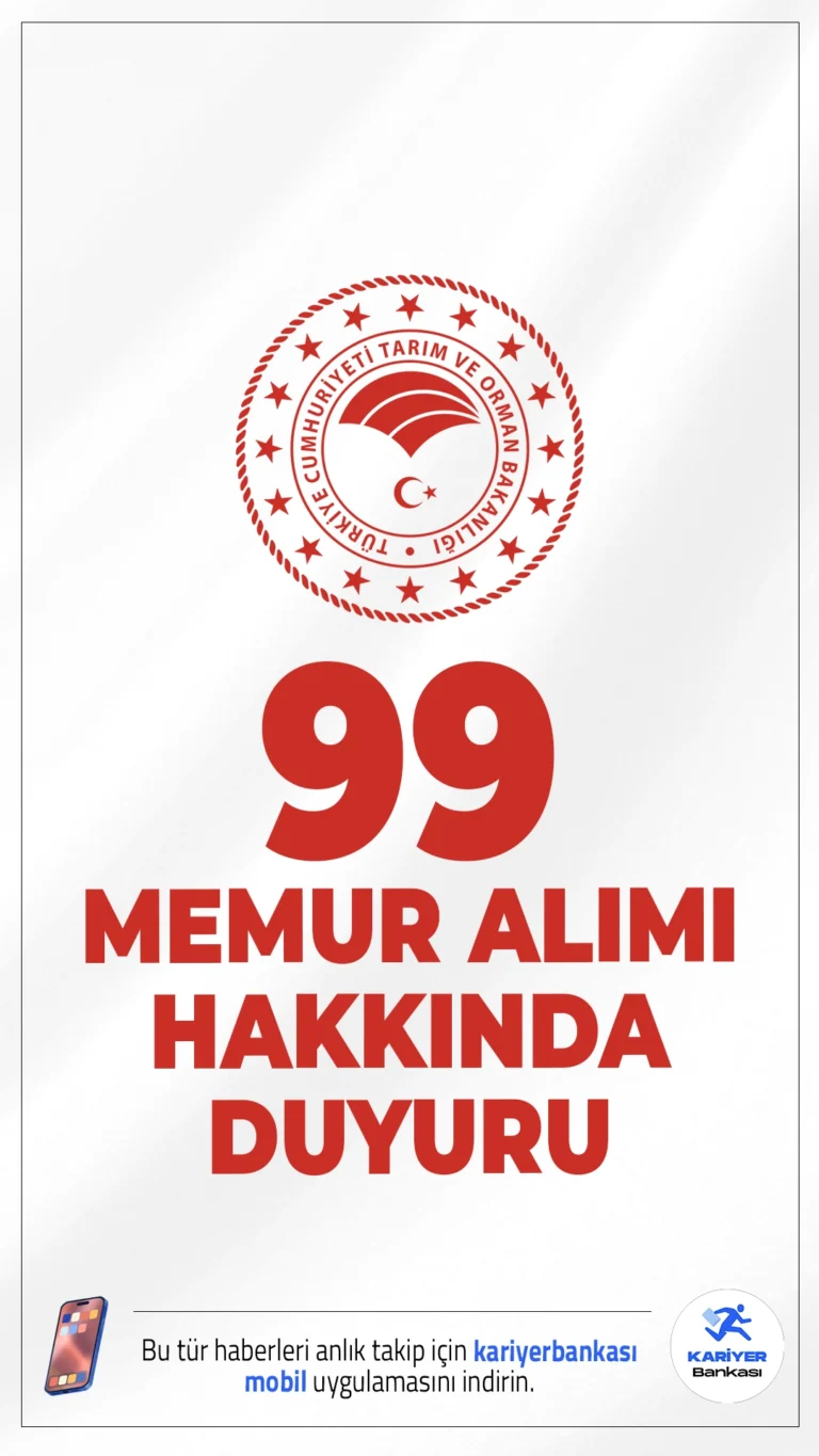 Tarım Bakanlığı 99 Memur Alımı Hakkında Duyuru Geldi. Tarım ve Orman Bakanlığı sayfasından yayımlanan duyuruda, Tarım ve Orman Uzman Yardımcısı olarak yerleştirmesi yapılan asıl adayların Bakanlık Merkez Teşkilatı emrine açıktan atamasının yapılabilmesi için aşağıda belirtilen belgelerin 15.09.2025 tarihi mesai bitimine kadar teslim edilmesi gerektiği aktarıldı.