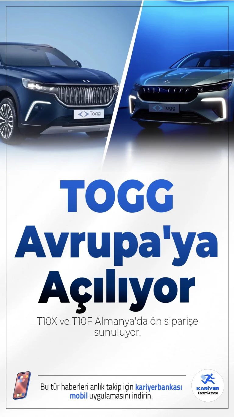 Togg Avrupa'ya Açılıyor: T10X ve T10F Almanya'da Ön Siparişe Sunuluyor.Türkiye’nin yerli otomobili Togg, 29 Eylül itibarıyla Almanya’da T10X ve T10F modelleriyle ön sipariş sürecine giriyor. Avrupa’daki otomobil severler için heyecan dorukta.