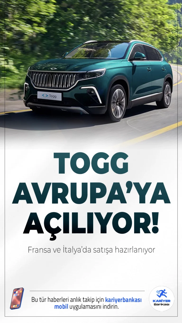 Togg Avrupa’ya Açılıyor: Fransa ve İtalya’da Satışa Hazırlanıyor.Togg, Almanya pazarına girişinin ardından Avrupa'daki varlığını genişletmek için Fransa ve İtalya’da satış hazırlıklarına başladı. Şirketin yeni modeli T8X için de çalışmalar tüm hızıyla sürüyor.
