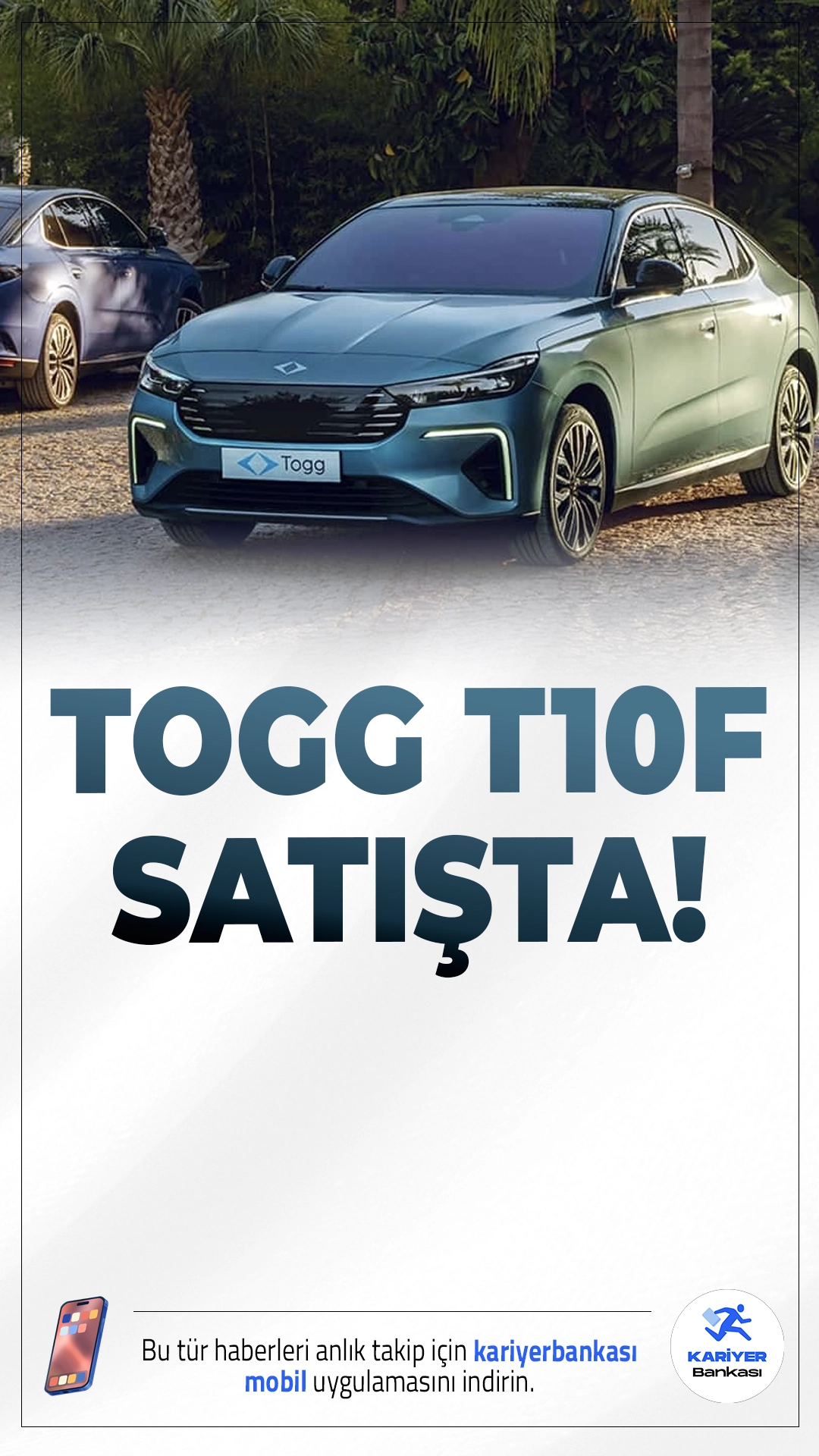 Togg T10F Satışa Çıkıyor: Yerli Otomobilin Yeni Modeli Sahada.Yerli otomobil markası Togg, yeni modeli T10F’yi bugün saat 10.00’dan itibaren Türkiye’de satışa sunuyor. Testleri başarıyla tamamlanan model; Mardin ve Urla tonlarıyla renk seçenekleri dokuza çıkarken, deneyim merkezlerinde ön satış öncesi ziyaretlere açıldı.