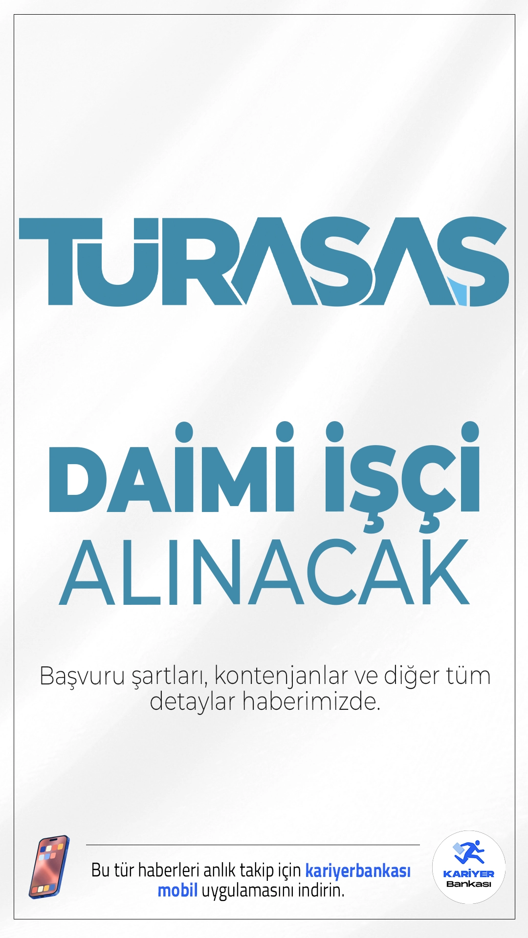 TÜRASAŞ 15 Daimi İşçi Alımı Yapacak.TÜRASAŞ Sivas Bölge Müdürlüğü, Türkiye İş Kurumu (İŞKUR) aracılığıyla yapılacak başvurularla toplam 15 daimi işçi alımı gerçekleştirecek. Alımlar, engelli ve eski hükümlü statüsünde yapılacak olup, başvurular 22-26 Eylül 2025tarihleri arasında kabul edilecek.