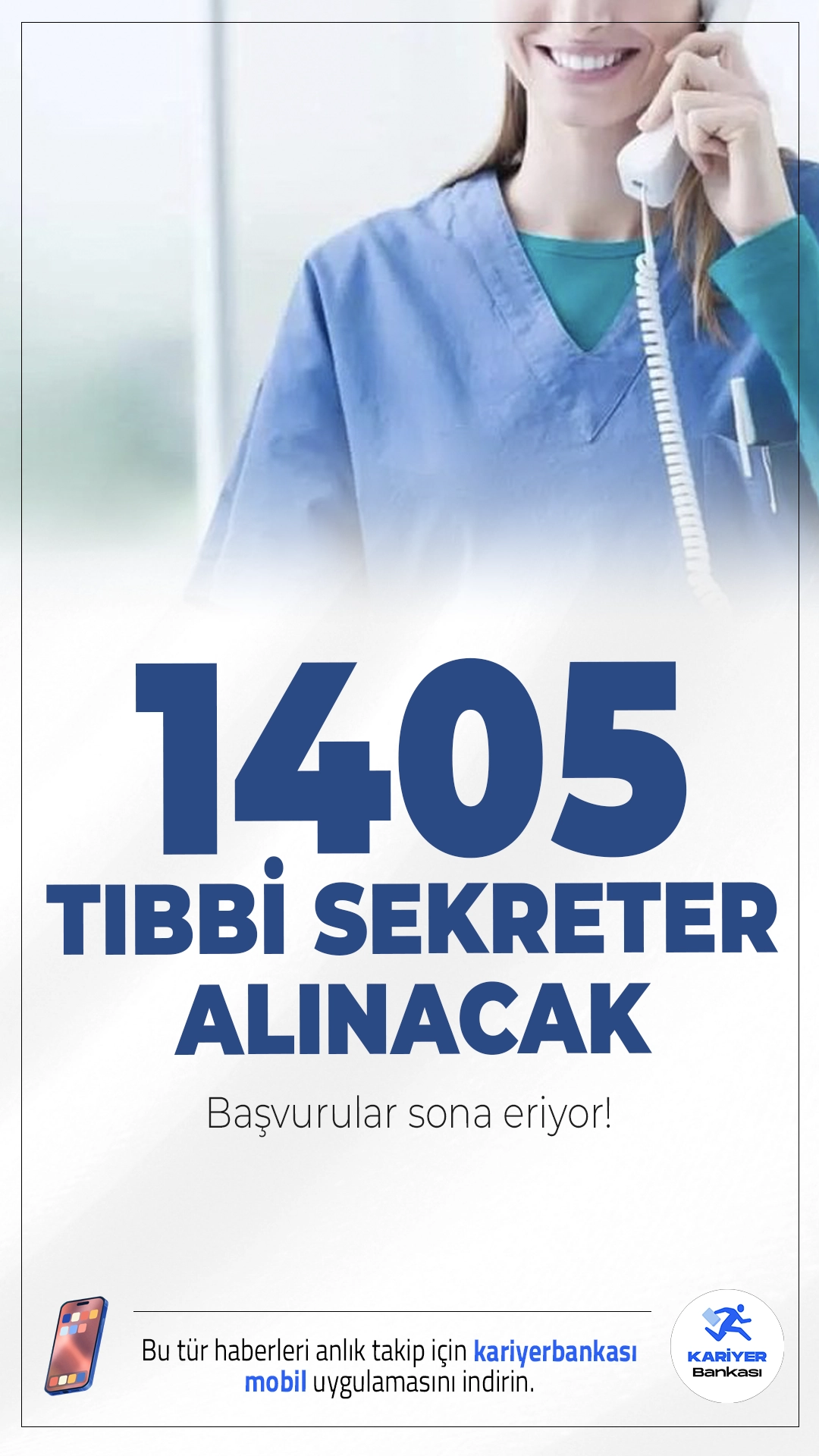 Hastanelere 1405 Tıbbi Sekreter Alımı Sona Eriyor.KPSS 2025/5 ile Sağlık Bakanlığı hastanelere 1405 tıbbi sekreter alımı yapacak. ÖSYM üzerinden yayımlanan tercih kılavuzunda, Sağlık Bakanlığına 15 bin 247 personel alımı kapsamında ortaöğretim ve ön lisans mezunu adaylar arasından tıbbi sekreter alımı gerçekleştirilecek.Tıbbi sekreter alımı başvuruları bugün(6 Ekim 2024) sona eriyor.Başvuru yapacak adayların başvuru şartlarını ve nitelik kodlarını dikkatle incelemesi gerekmektedir.