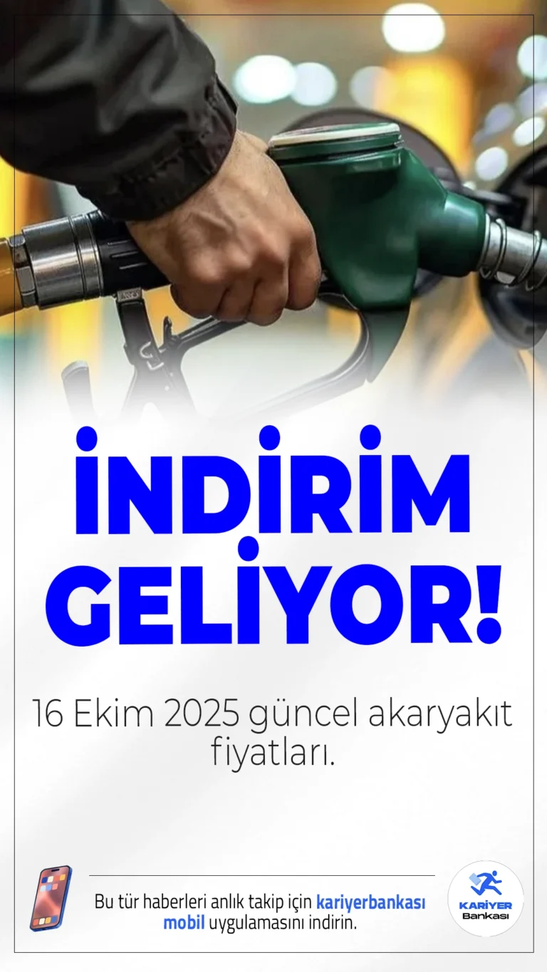 Benzine İndirim Geliyor: 16 Ekim 2025 Güncel Akaryakıt Fiyatları Listelendi.Brent petrol ve döviz kurundaki dalgalanmalar sonrası benzin litre fiyatına 1 TL indirim geliyor. İşte büyük şehirlerde güncel akaryakıt fiyatları…
