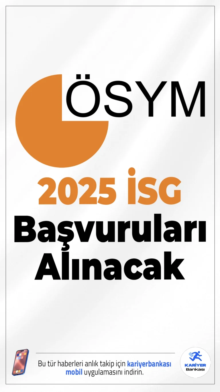 2025 İSG Başvuruları Alınacak.ÖSYM sayfasından yayımlanan duyuruda, 2025 İş Sağlığı ve Güvenliği Genel Müdürlüğü İş Yeri Hekimliği ve İş Güvenliği Uzmanlığı Sınavı'nın (2025-İSG), 7 Aralık 2025 tarihinde uygulanacağı aktarıldı.
