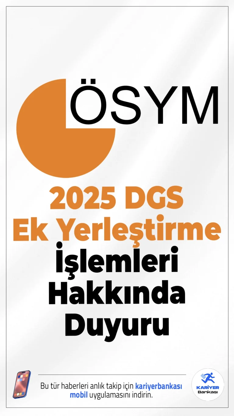 2025-DGS Ek Yerleştirme Ödeme İşlemleri Hakkında Duyuru. ÖSYM sayfasından yayımlanan duyuruda, ÖSYM Ödeme İşlemleri Sistemi’nde 14 Ekim 2025 tarihinde entegrasyon ve bakım çalışmaları gerçekleştirildiği, adayların mağduriyet yaşamaması adına 2025-DGS ek yerleştirme işlemleri için ücretini ödemeyen adayların 16 Ekim 2025 tarihi saat 23.59’a kadar ÖSYM’nin https://sanalpos.osym.gov.tr adresinden ödeme işlemini yapabilecekleri aktarıldı.
