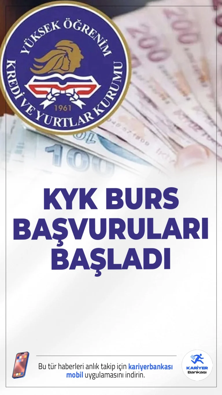 KYK Burs Başvuruları Başladı.Üniversite öğrencilerine her yıl sağlanan KYK burs ve kredi başvuruları başladı. Başvurular 17 Ekim 2025 saat 23.59'a kadar e-Devlet üzerinden yapılabilecek.
