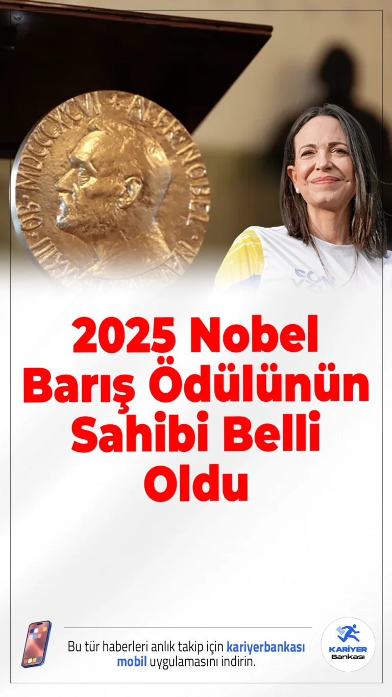 2025 Nobel Barış Ödülünün Sahibi Belli Oldu.Venezuela’da demokrasi mücadelesiyle tanınan muhalefet lideri María Corina Machado, 2025 Nobel Barış Ödülü’nün sahibi oldu.