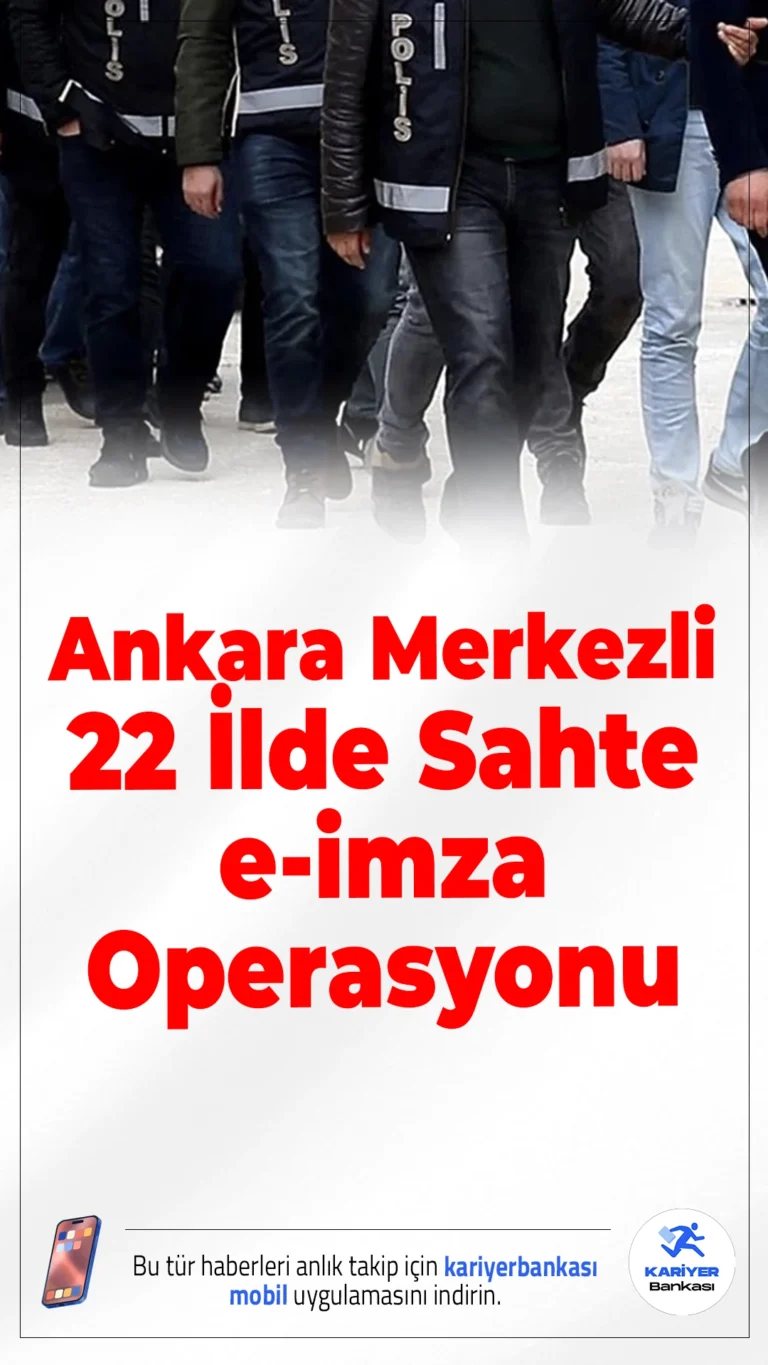 Ankara Merkezli 22 İlde Sahte E-İmza Operasyonu: 92 Kişi Gözaltında.Ankara merkezli 22 ilde düzenlenen sahte e-imza operasyonunda 92 şüpheli gözaltına alındı. Şüphelilerin, sahte belgelerle usulsüz ehliyet ve eğitim sertifikası düzenlediği tespit edildi.