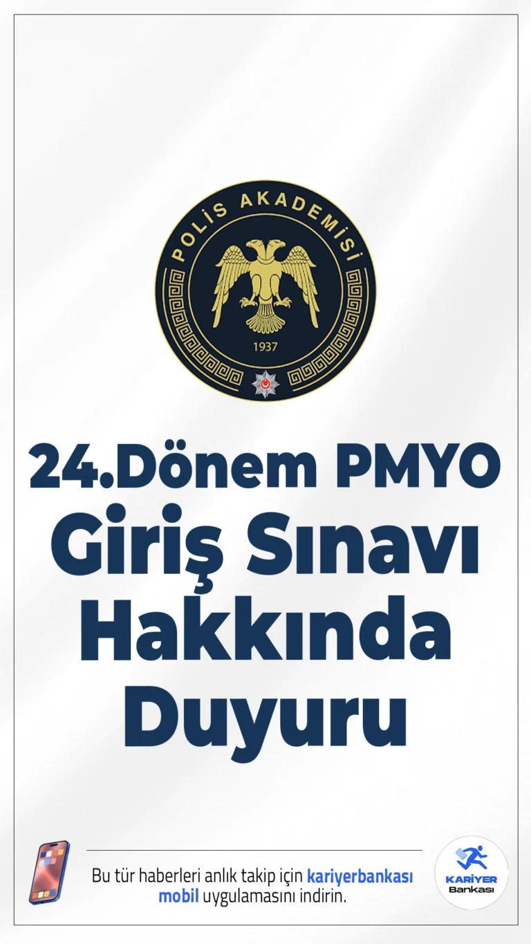 24.Dönem PMYO Giriş Sınavı 4.Yedek Planlama Sonuçları Açıklandı. İçişleri Bakanlığı Emniyet Genel Müdürlüğü Polis Akademisi sayfasından yayımlanan duyuruda, 2025 - 2026 eğitim - öğretim dönemi için Polis Meslek Yüksekokullarına planlanan adaylardan PMYO’lara giremeyecekleri anlaşılan, kayıt yaptırmayan ve istifa eden adayların yerine 16 erkek ve 4 kadın yedek adayın planlamasının yapıldığı aktarıldı.