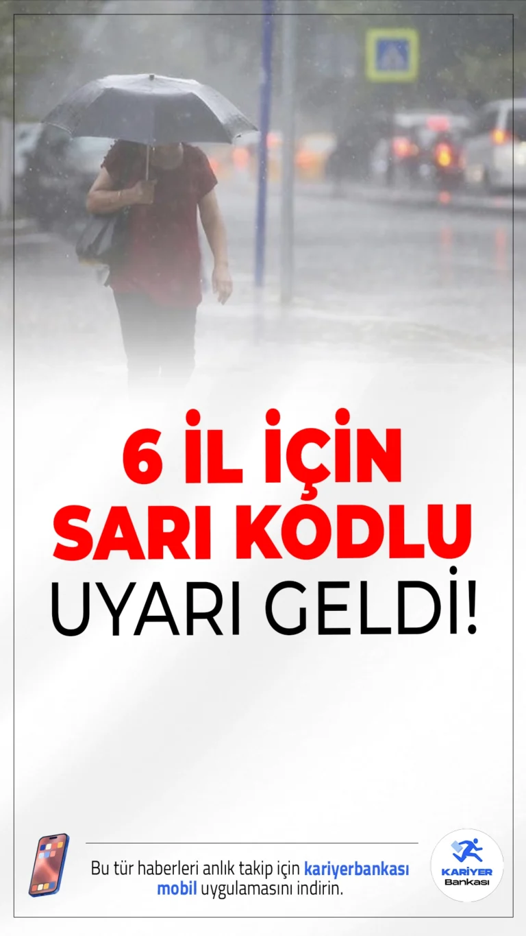 6 İl İçin Sarı Kodlu Uyarı: Kuvvetli Yağış Geliyor!Kastamonu, Kocaeli, Sakarya, Zonguldak, Bartın ve Düzce’de yaşayanlar dikkat! Meteoroloji, bu iller için sarı kodlu kuvvetli yağış uyarısı yaptı.