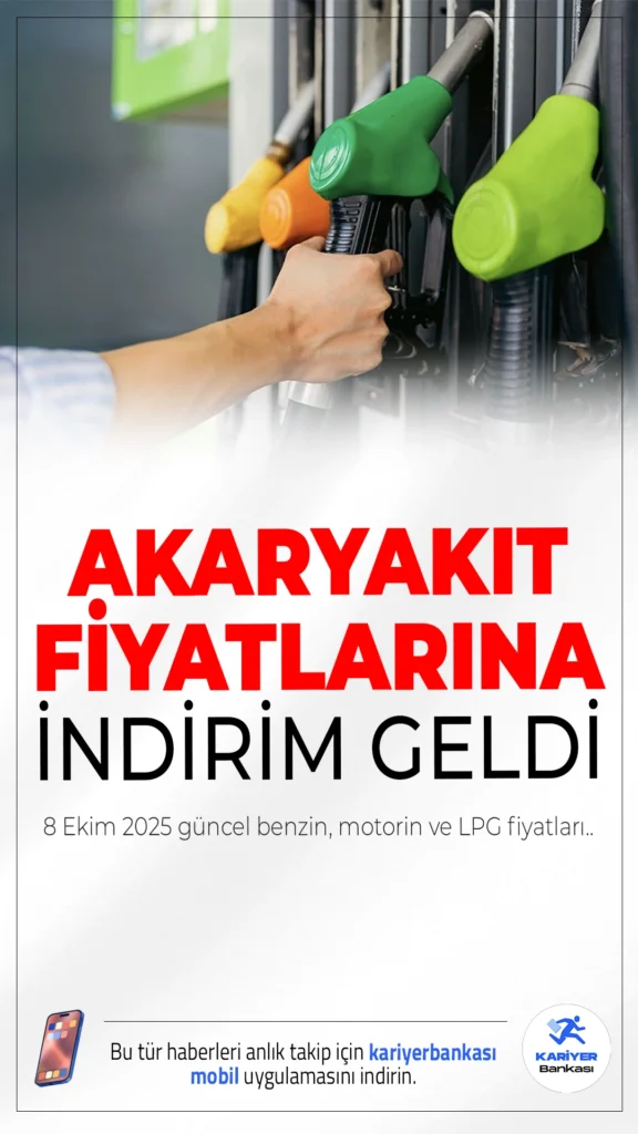Benzin ve Motorinde İndirim Geldi: 8 Ekim 2025 Güncel Akaryakıt Fiyatları.8 Ekim 2025 itibarıyla benzin ve motorin fiyatlarında indirim yapıldı. İşte İstanbul, Ankara ve İzmir’de güncel fiyatlar.