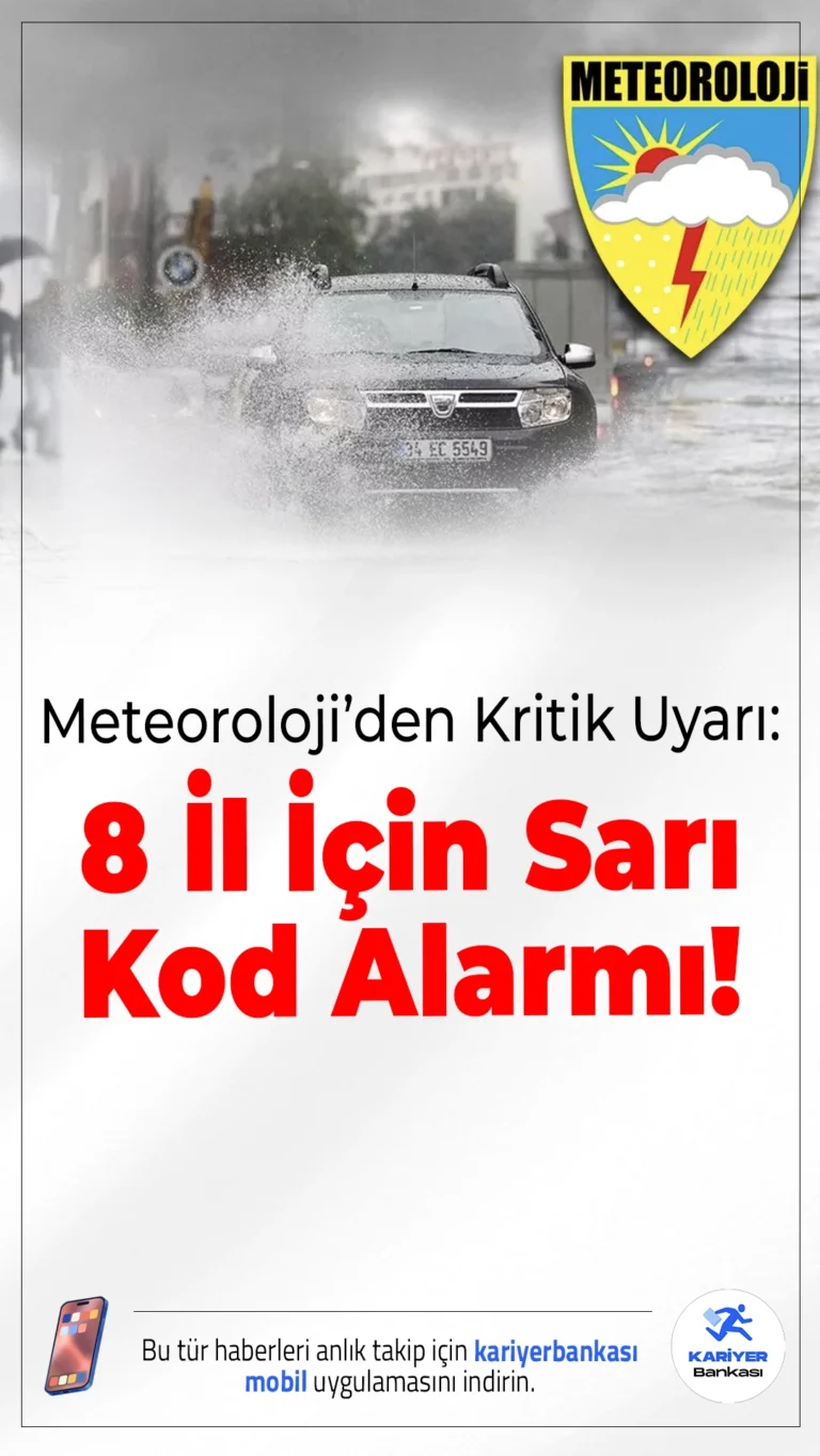 Meteoroloji’den Kritik Uyarı: 8 İl İçin Sarı Kodlu Sağanak Alarmı!Yurt genelinde beklenen sağanak yağışlar için Meteoroloji’den dikkat çeken açıklama geldi. Kuvvetli yağışlara karşı vatandaşların tedbirli olması isteniyor.