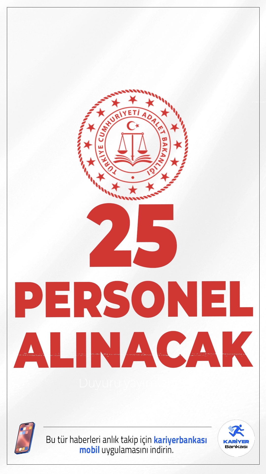 Adalet Bakanlığı 25 Personel Alımı Yapacak.Adalet Bakanlığı, Bilgi İşlem Genel Müdürlüğü bünyesinde istihdam edilmek üzere, 375 sayılı KHK’nın Ek 6. maddesi kapsamında toplam 25 sözleşmeli bilişim personeli alımı gerçekleştirecek.
