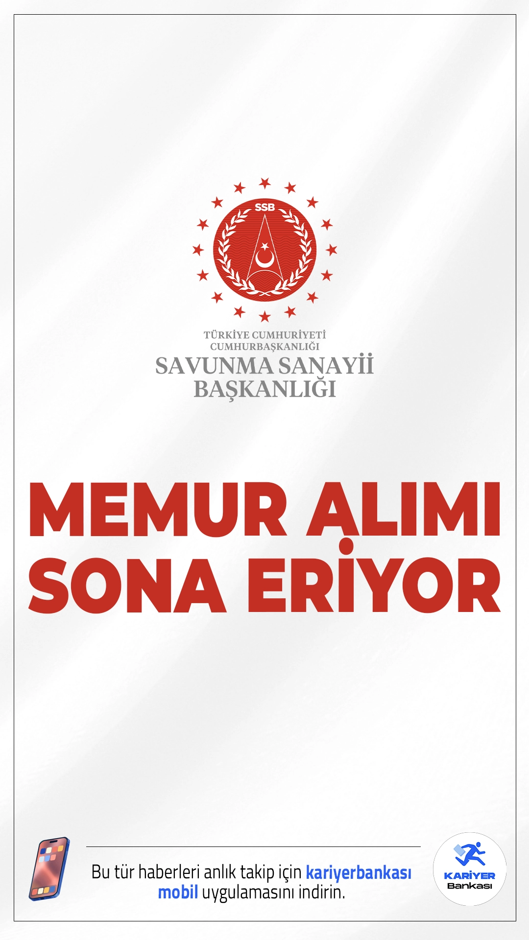 Savunma Sanayii Başkanlığı 36 Memur Alımı Sona Eriyor.Cumhurbaşkanlığı Savunma Sanayii Başkanlığı (SSB) memur alımı başvurularında sona gelindi.İlgili duyuruya göre, KPSS ve YDS puanı ile başvuru yapılacak olan alımda mühendislikten sosyal bilimlere kadar birçok alandan mezun adaylar değerlendirilecek.Başvuru yapacak adayların belirtilen şartları taşıması gerekmektedir.Başvurular bugün(27 Ekim 2025) sona eriyor.İşte şartlar ve başvuru bilgileri..
