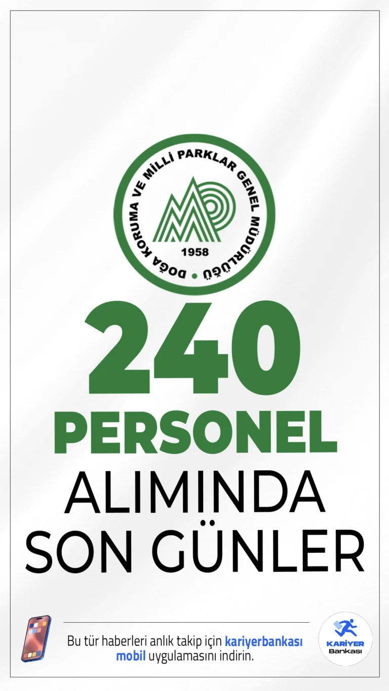 Tarım Bakanlığı DKMP 240 Personel Alımında Son Günler.Tarım ve Orman Bakanlığı Doğa Koruma ve Milli Parklar Genel Müdürlüğü daimi personel alımı başvurularında son günlere girildi. İlgili alım duyurusuna göre, DKMP'ye koruma ve güvenlik görevlisi, destek personeli(temizlik, şoför, bakım-onarım, sekreterya) tekniker, orman muhafaza memuru ve büro personeli ünvanlarında personel alınacak. Başvurular 17 Ekim 2025 tarihinde sona erecek.Kontenjanlar ve diğer detaylar bu haberimizde.
