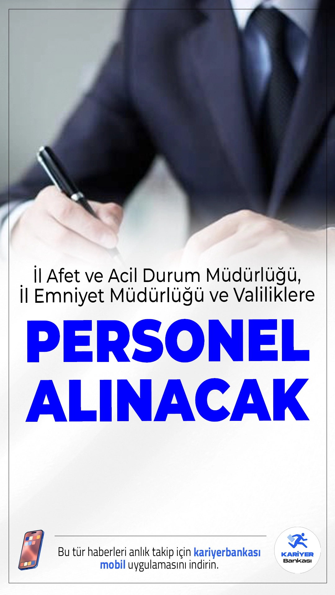 İl Afet ve Acil Durum Müdürlükleri, Emniyet Müdürlükleri ve Valiliklere Personel Alınacak.İl Afet ve Acil Durum Müdürlükleri, Emniyet Müdürlükleri ve Valiliklere binlerce personel alımı yapılacak.Türkiye İş Kurumu (İŞKUR) üzerinden yapılan duyuruya göre, İşbaşı Eğitim Programı (İUP) kapsamında Kars, Bingöl, Muş, Konya ve Sakarya illerinde kamu kurumlarında görevlendirilmek üzere KPSS şartız personel alımı yapılacak.