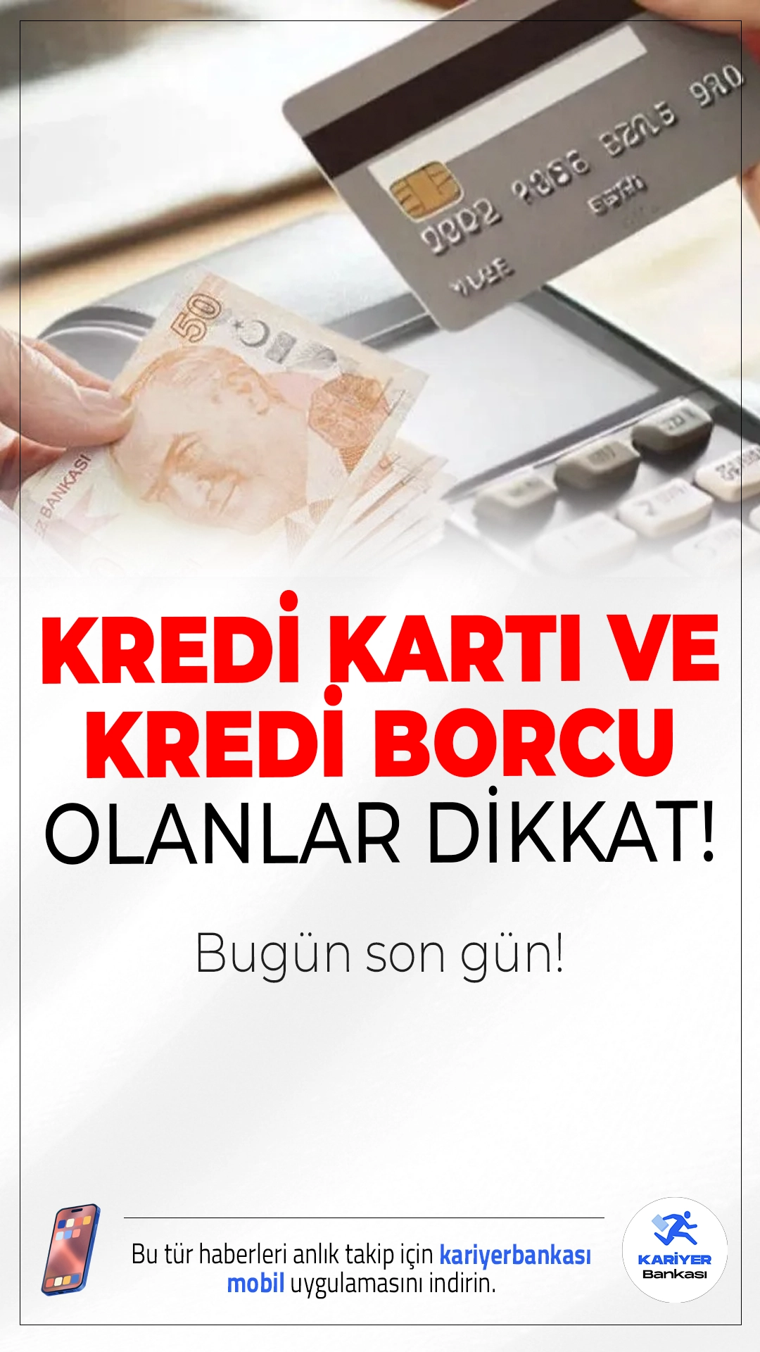 Kredi Kartı ve Kredi Borcu Yapılandırmasında Son Gün.Kredi ve kredi kartı borçları için 48 aya varan vade ve %3,11 faiz oranıyla sunulan yapılandırma fırsatından yararlanmak isteyenler için başvuru süresi bugün sona eriyor.